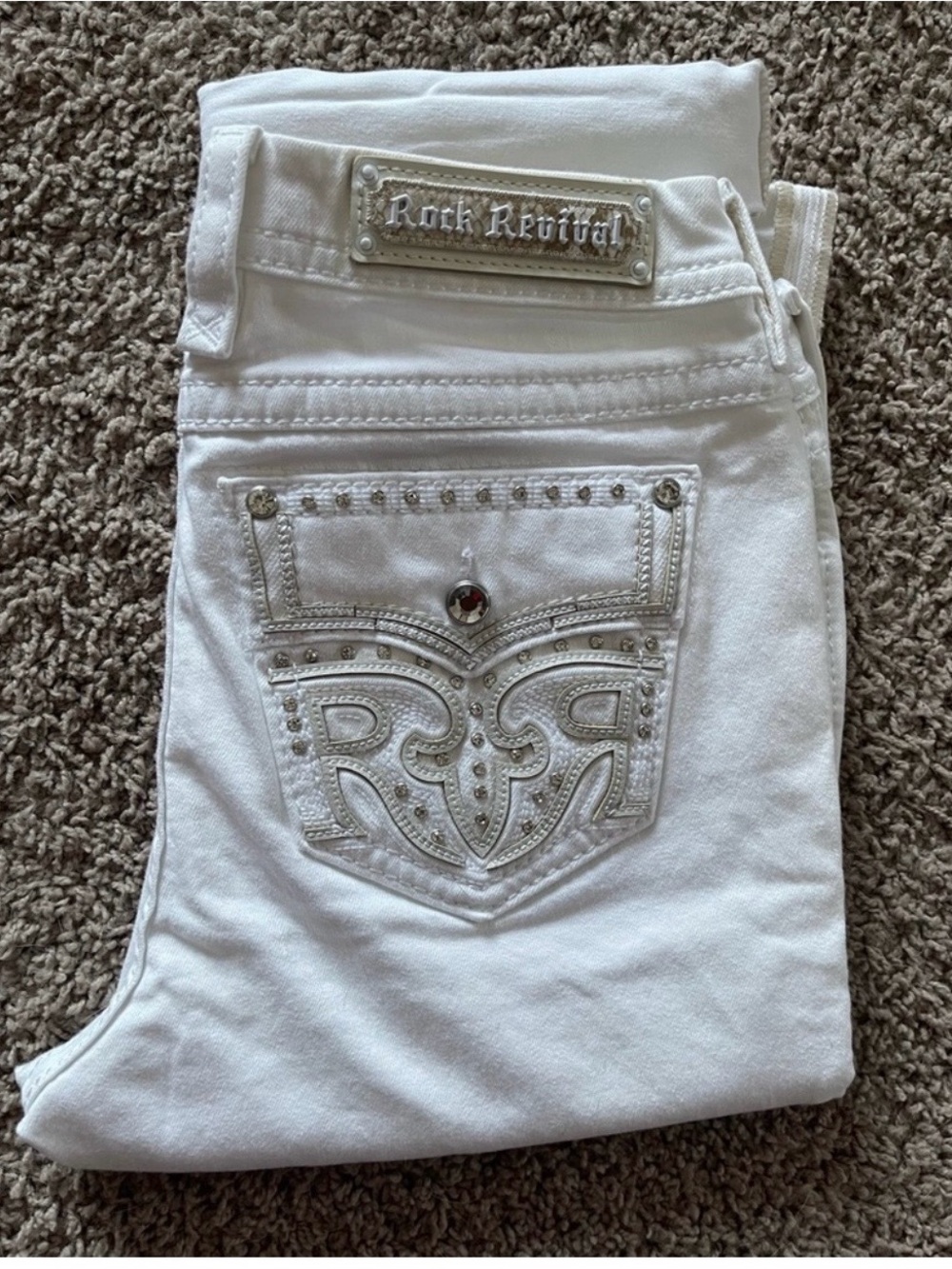 Rock Revival White Embellished pocket capri jeans